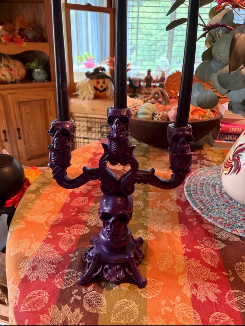 Martha Stewart Purple Skull Three-Arm Candelabra